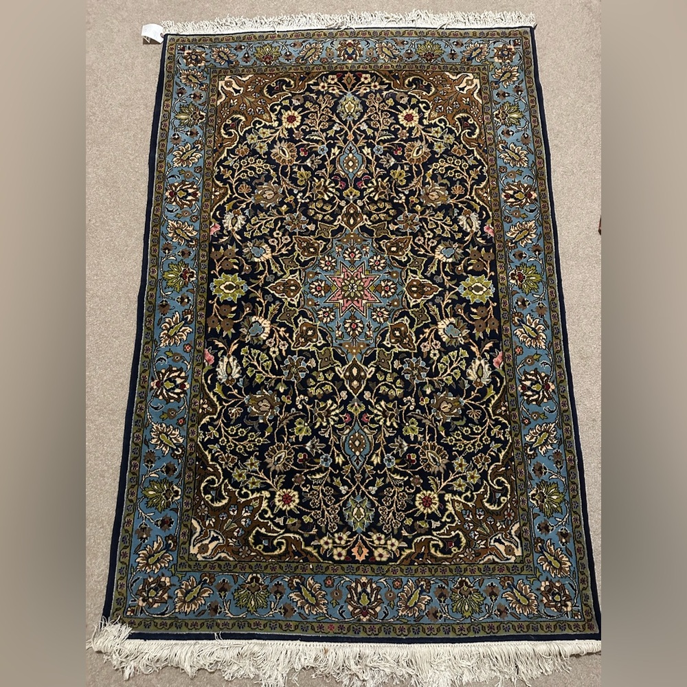 Persian Ghom Hand-Knotted Wool Medallion Rug